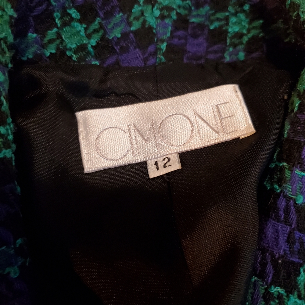 VINTAGE | Cimone Wool Blend Herringbone Green Purple Blazer Jacket (Size M) - Picture 6 of 10